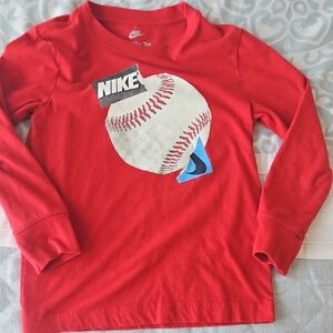 Nike Kids Red Long Sleeve Baseball Tee